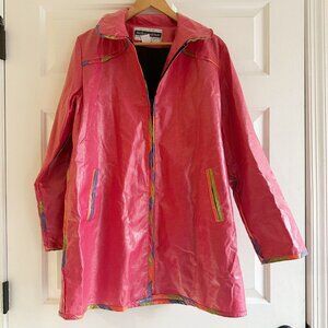 80s Vintage Womens S Mary Lou Ozbolt Storer Pink Rain Coat Wearable Art Designer